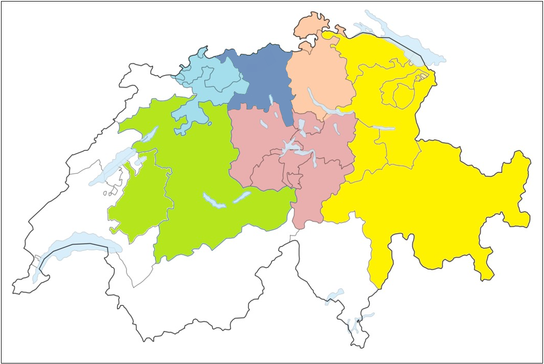 Schweizkarte mit eingefärbten Regionen wo Profil Beratungen anbietet.
